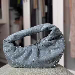 Blue Crescent Shoulder Bag with Ruched Design